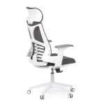 Židle kancelářská, tmavě šedá síťovina MESH, bílý plast, plastový kříž