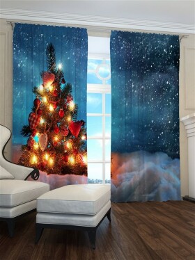 DumDekorace Závěs s motivem vánočního stromku v zasněžené krajině 145 x 250 cm