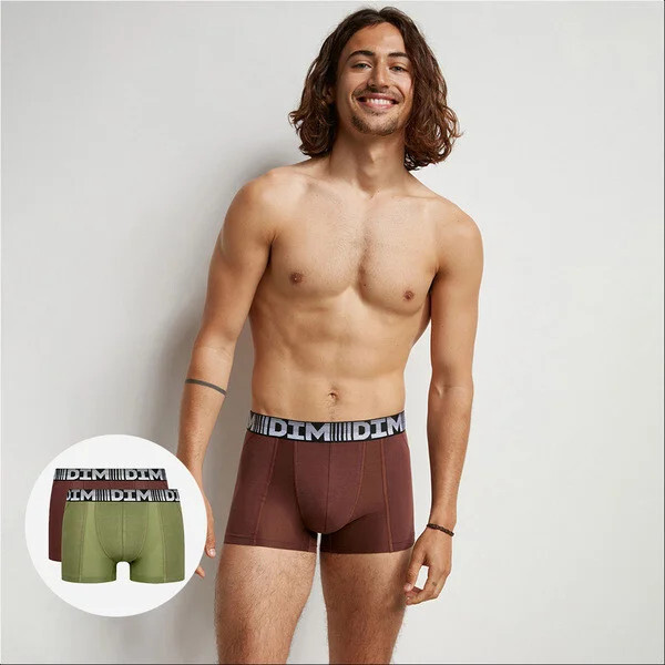 Pánské boxerky 2ks COTTON 3D FLEX AIR BOXER - DIM zeleno-hnědá XL