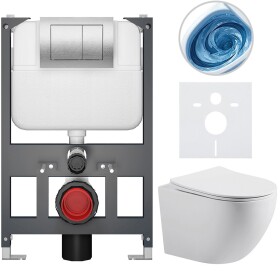 CERANO - Kompletní WC set Basic/Cesso - bílá matná - WC tlačítko Maxio/Stříbrná - závěsné - nízký modul - předstěnová instalace - 49x36 CER-8050BD86179