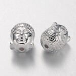 Kovový korálek - stříbrný - Buddha - 11 x 9 x 8 mm - 1 ks