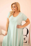 Dámské šaty plus size s krátkým rukávem a volánem z lehké viskózy mátová UNI