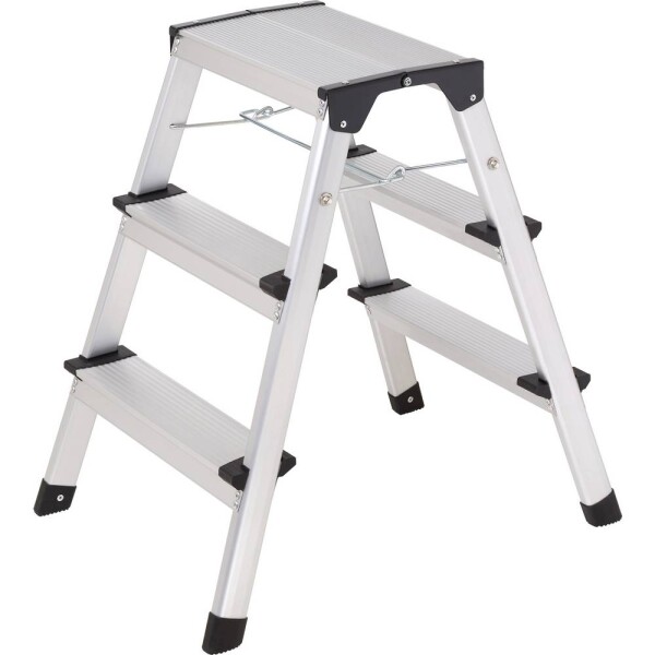 TOOLCRAFT TO-10104642 Slitina hliníku stupňovitý dvojitý žebřík skládací, Montáž bez nářadí stříbrná EN 14183 2.87 kg
