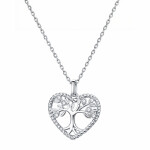 Stříbrný náhrdelník se zirkony Strom života - stříbro 925/1000, srdce, Stříbrná 45 cm
