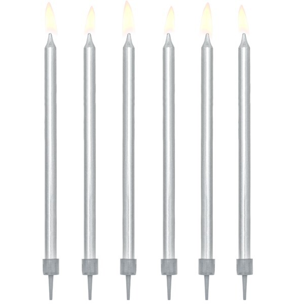 PartyDeco Svíčky stříbrné 12,5 cm 12 ks