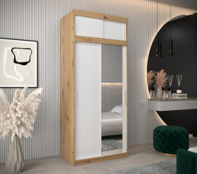 Šatní skříň Abi T2 s nástavcem Barva korpusu: Dub artisan, Rozměry: 100 cm, Dveře: Bílá