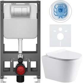 CERANO Kompletní WC set Basic/Carlito - bílá lesklá - WC tlačítko Maxio/Stříbrná - volně stojící - předstěnová instalace - 48,5x36,5 cm