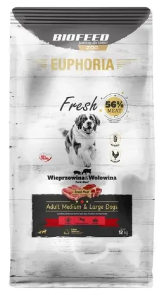 Biofeed Euphoria Fresh Adult vepřové s hovězím 12 kg / granule pro psy / pro střední a velká plemena