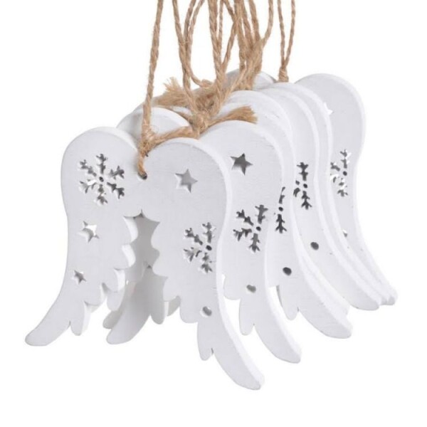 Závěs Andělská křídla dřevěná bílá 8cm, 8ks