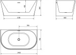 MEXEN/S - Oval vana volně stojící nástěnná 140 x 75, bílá, sifon a přepad zlatá 52671407500-50