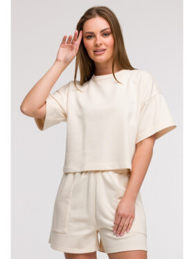 B294 Oříznutá mikina s krátkým rukávem - vanilka EU 2XL/3XL