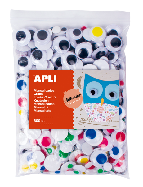 APLI MOVING EYES - oči kulaté, Jumbo pack, 600 ks, samolepicí, mix velikostí a barev