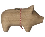 Maileg Svícen Wooden Nature Pig Small, přírodní barva, dřevo