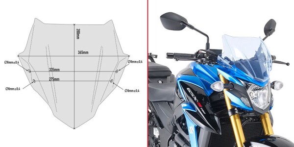A3113Bl plexi čiré/modré "Ice" Suzuki Gsx S 750 (17-21), vxš280x365 mm, včetně montážní sady