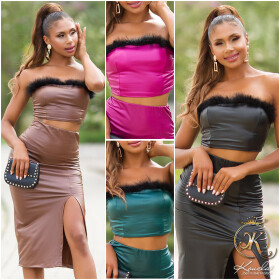 Sexy top Bandeau Crop z umělé kůže BRONZE Einheitsgroesse