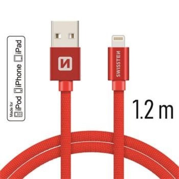 Swissten 71524206 USB 2.0 typ A na Lightning, USB 2.0, zástrčka A - zástrčka Lightning, MFi, opletený, 1,2m, červený