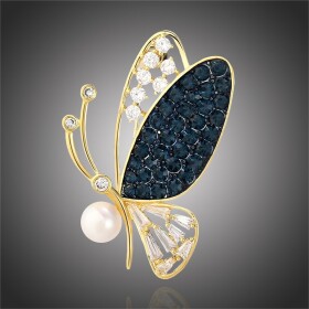 Luxusní brož Swarovski Elements Gina Gold - motýl, perla, Zlatá