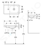GEBERIT - iCon Umývátko 530x310x130 mm, bez přepadu, otvor pro baterii vlevo, bílá 501.833.00.1