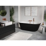 MEXEN/S - Oris volně stojící vana nástěnná reliéf 150 x 75, bílá/černá, sifon a přepad růžové zlato 52871507575-60
