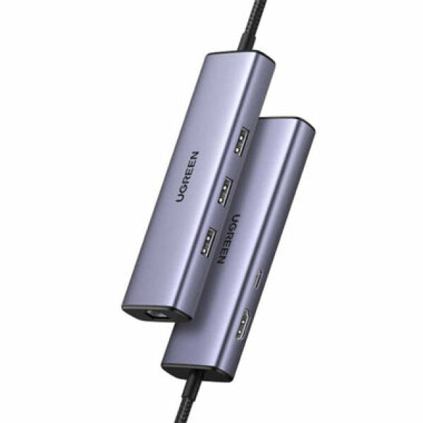 UGREEN CM512 USB Hub 6v1 USB-C šedá / 3x USB 3.0 / 1x HDMI (4K) / 1x RJ45 / 1x USB-C (PD) (15598)