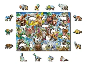 WOODEN CITY Dřevěné puzzle Zvířecí pohlednice 2v1