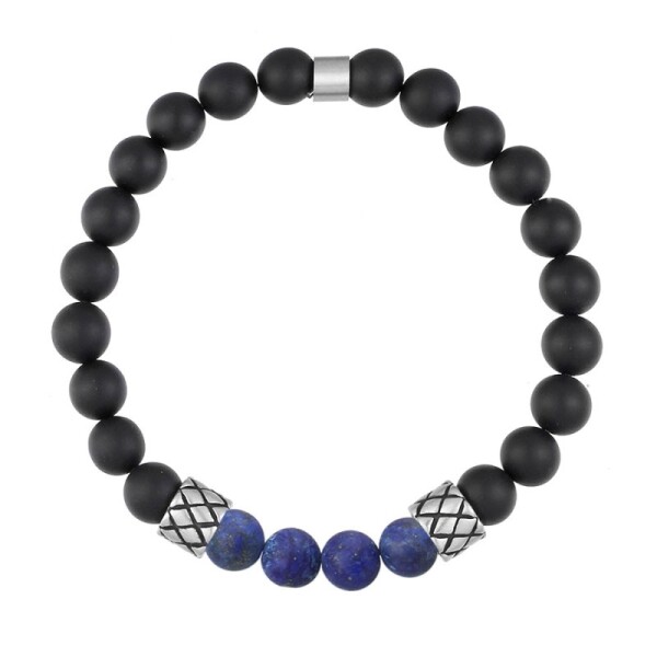 Korálkový náramek Marco - 8 mm matný černý onyx a lapis lazuli, Modrá 25 cm