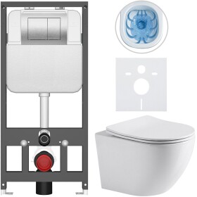 CERANO - Kompletní WC set Basic/Cesso - bílá lesklá - WC tlačítko Maxio/Stříbrná - závěsné - předstěnová instalace - 49x36 CER-8050BD85953