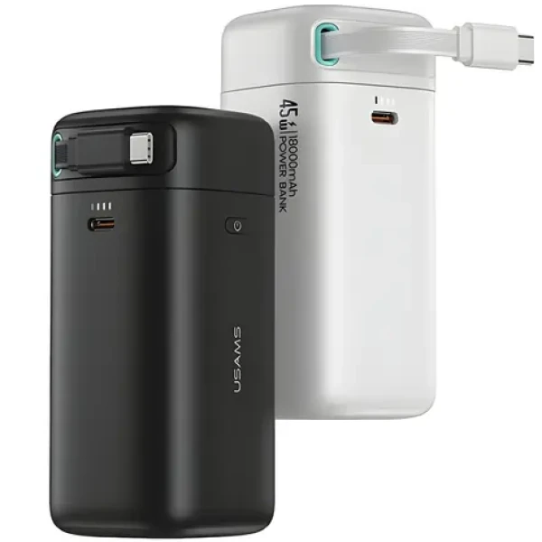 USAMS XMF Series Powerbanka výsuvný kabel USB-C černá / Power Bank / 18000 mAh / PD 45W / 2x USB-C (20KCD21601)