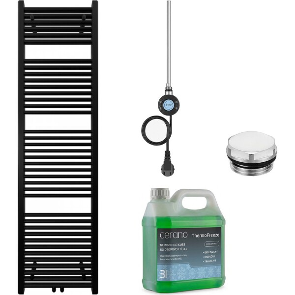 CERANO Koupelnový elektrický radiátorový set Lincoln - WIFI - 600W - černá matná - 1800x500 mm