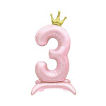 Balónek fóliový Stojící číslo 3 s korunkou světle růžové 82 cm - Albi