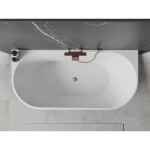 MEXEN/S - Oval vana volně stojící nástěnná 160 x 80, bílá, sifon a přepad měď kartáčovaná 52671608000-65