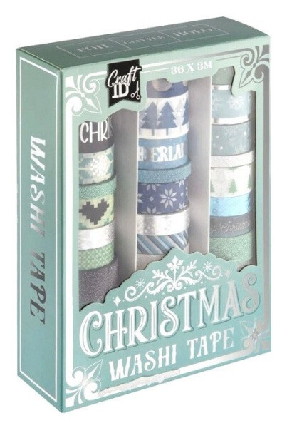 Vánoční washi pásky 36 ks modré
