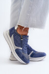 Dámské tenisky na platformě s ažurovým vzorem a flitrem INBLU IN000372 Modré 40
