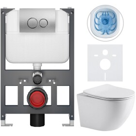CERANO Kompletní WC set Basic/Cesso - bílá lesklá - WC tlačítko Dualo/Stříbrná - závěsné - nízký modul - předstěnová instalace - 49x36 cm - 8050BD85939