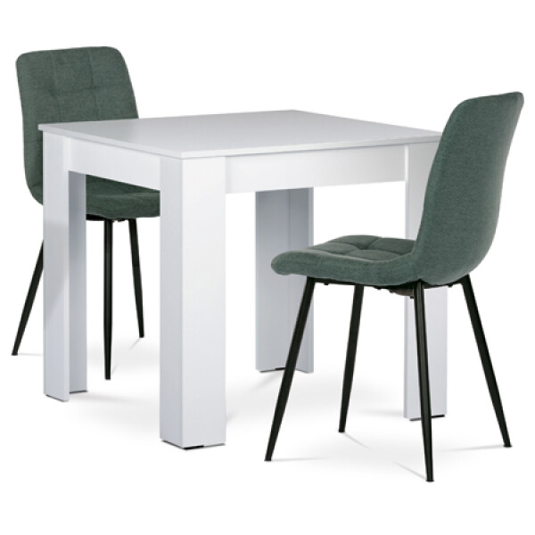 Jídelní set 1+2, stůl 80x80 cm, bílá MDF, židle zelená látka, černý lak