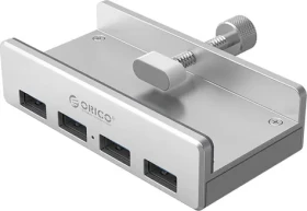 Orico USB hub s upínací svorkou / USB hub / 4x USB-A / USB 3.0 Gen1 / hliníkové tělo (MH4PU-P-SV-BP)