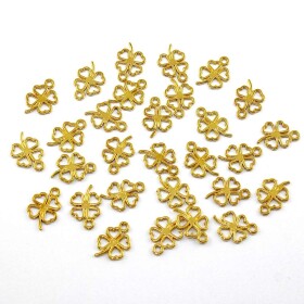 Kovový přívěsek - zlatý - čtyřlístek - 17 x 12 x 1 mm - 1 ks