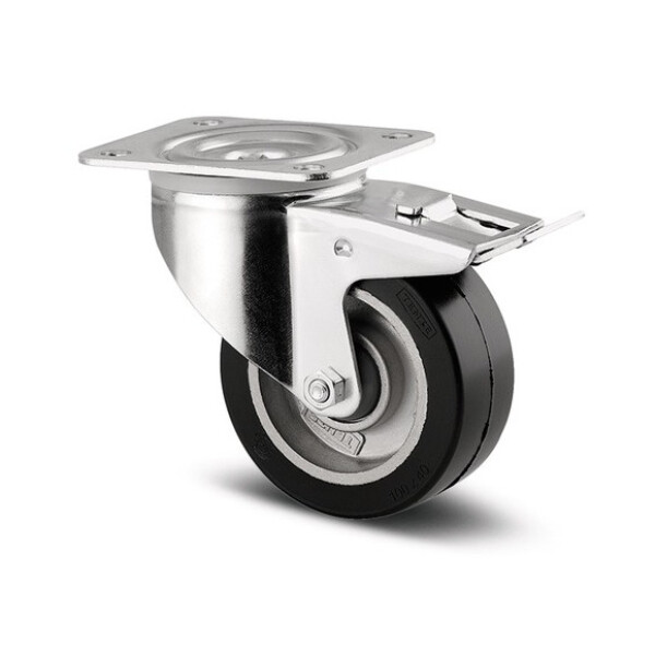 Tente Hliníkové kolečko s černou gumovou obručí 100 mm, otočné s brzdou 1737