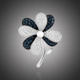 Luxusní brož se zirkony a perlou Lisa - květina, Stříbrná