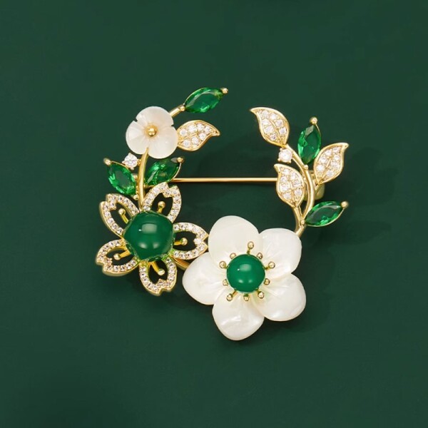 Brož s perleťovými květy a zirkony, Zlatá