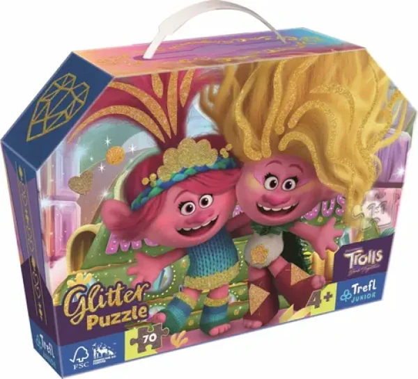 Trefl - Puzzle - Třpytivé Glitter puzzle v kufříku Trollové 3