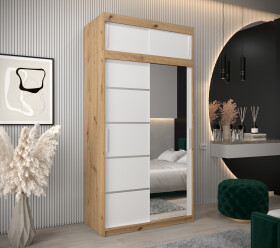 Šatní skříň Abi V2 s nástavcem Barva korpusu: Dub artisan, Rozměry: 120 cm, Dveře: Bílá