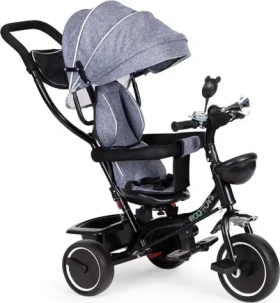 ECOTOYS Tříkolka se střechou a vodící tyčí šedá (JM-066-9 GREY)