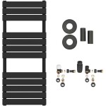 CERANO Koupelnový radiátorový set Claude - ústřední vytápění - boční připojení - 575W - černá matná - 1200x500 mm