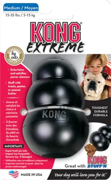 KONG Žvýkací hračka Extreme Wobbler černá / Velikost M / 5,6 x 8,5 cm / pro psy 5-15 kg / odolný kaučuk (CA11148)