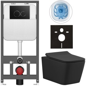 CERANO - Kompletní WC set Basic/Forte - černá matná - WC tlačítko Dualo/Černá - závěsné - předstěnová instalace - 51x36 CER-8050BD86383