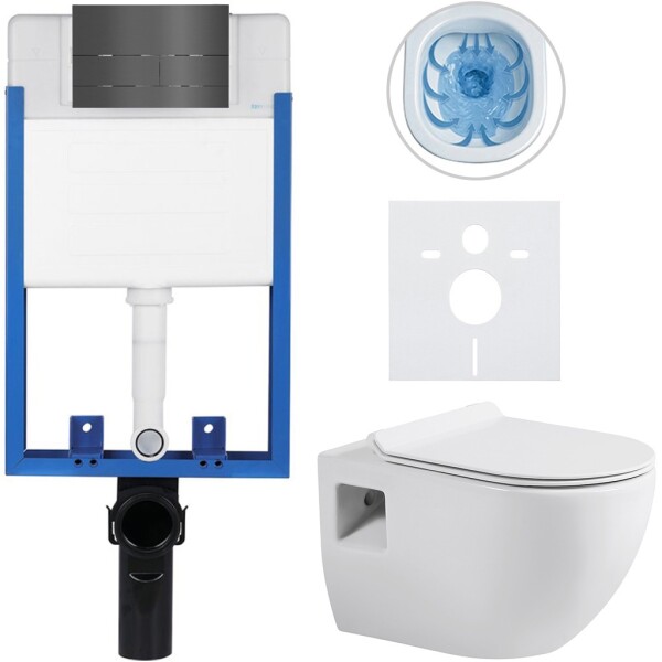 CERANO - Kompletní WC set Profi/Dure - bílá lesklá - WC tlačítko Line/Tmavě šedá - pro zazdění - 51x35 CER-8050BD84294