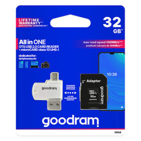 GOODRAM All in ONE microSDHC 32GB + adaptér / Class 10 / UHS-I / R: 100 MBs / W:10 MBs (M1A4-0320R12)