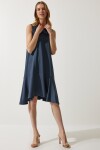 Happiness İstanbul Women's Indigo Blue Crew Neck Knitted Flounce A-Line Dress