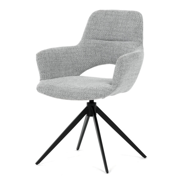 Židle jídelní, šedá látka, 360° vratný mechanismus, černý kov